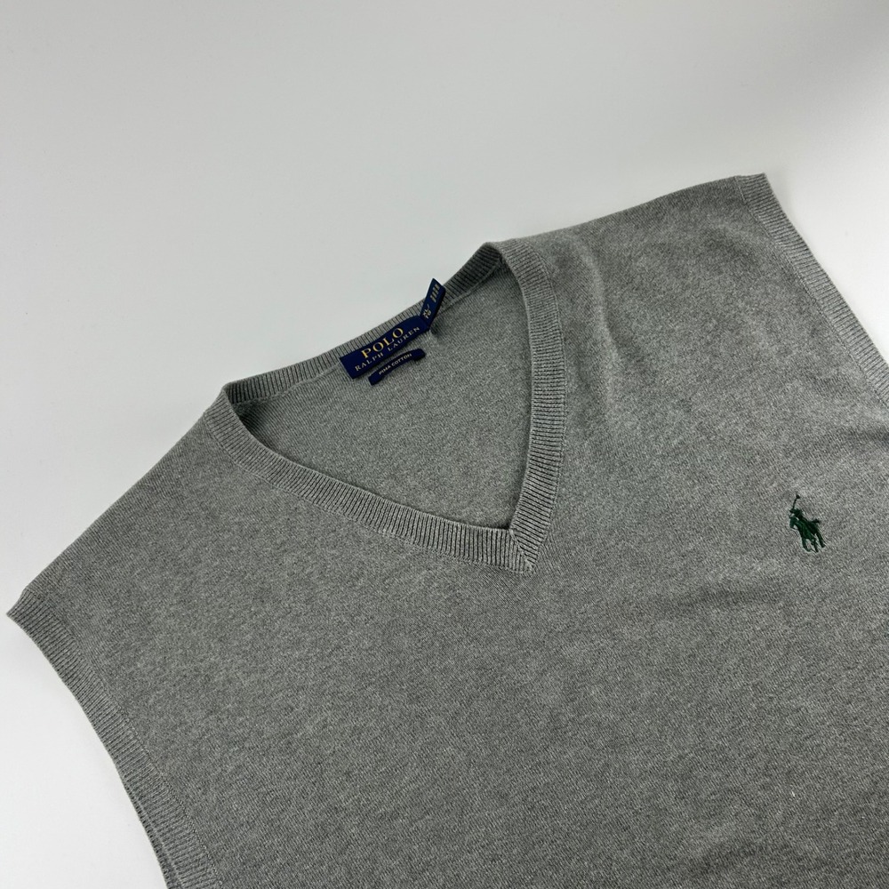 Polo Ralph Lauren Mens XL Pima Cotton V-Neck Sweater Vest Gray Preppy Pony Logo